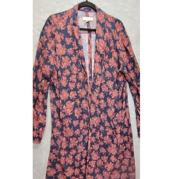 Treasure & Bond Wrap Kimono Womens Size Medium Floral Navy Blue Pink Beach - Picture 11 of 11